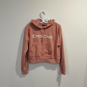 Bebe sports | Vintage Y2K pink-salmon Bebe cropped hoodie with and teddy logo